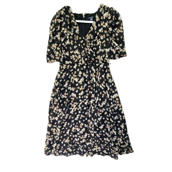 Tommy Hilfiger Dresses & Skirts - Tommy Hilfiger Floral Midi Dress Womens 10 Black Brown Ruffle Sleeve Boho Chic